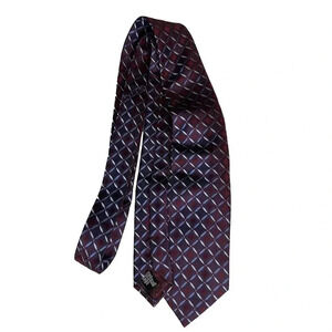 Armani Collezioni Italy Maroon Blue Geometric Men's Tie Necktie 100%‎ Silk